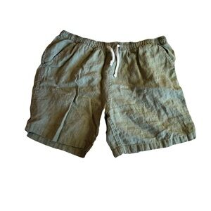 Men's Olive Green Linen Drawstring Shorts